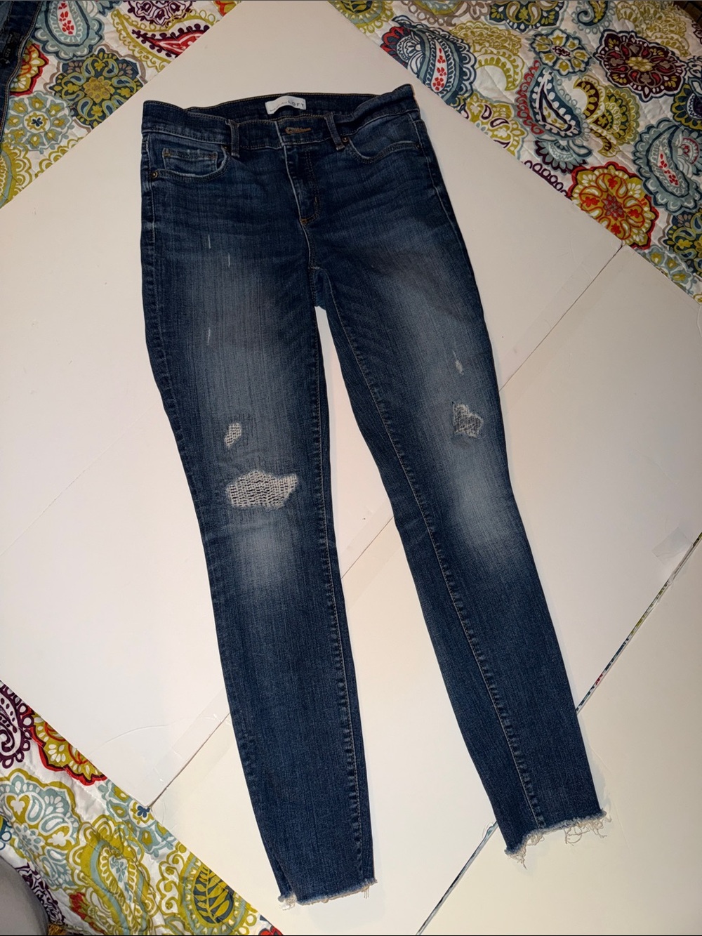 LOFT Dark Blue Distressed Stretchy Skinny Jeans SZ 2.